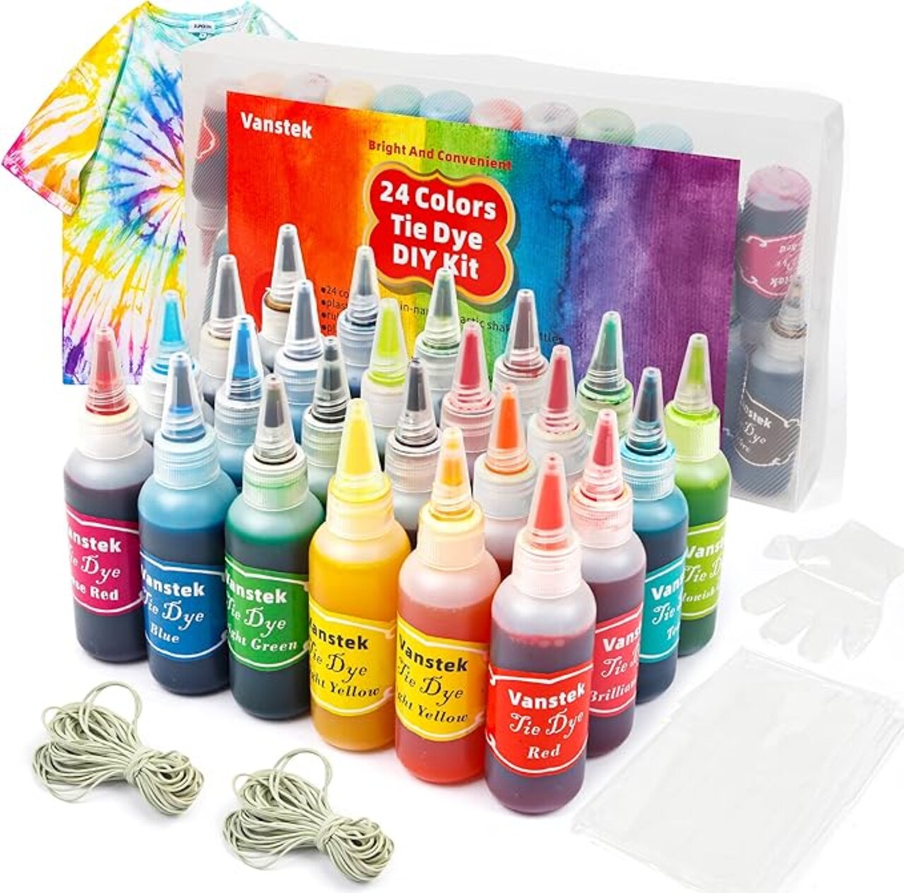24-Color Tie Dye Kit – DIY Fabric Dye Set for Shirts, Clothes, and Accessories. Includes Rubber Bands, Gloves, Plastic Film, and Table Covers – Fun Art Activity for Kids, Adults, Family & Group Parties